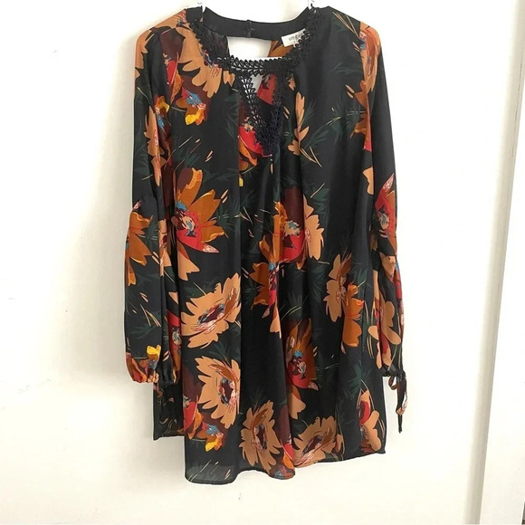 Boho Floral Mini Dress Women Fall Bloomcore Ruffle Hem indie Goblin Flowy Loose - Picture 2 of 8